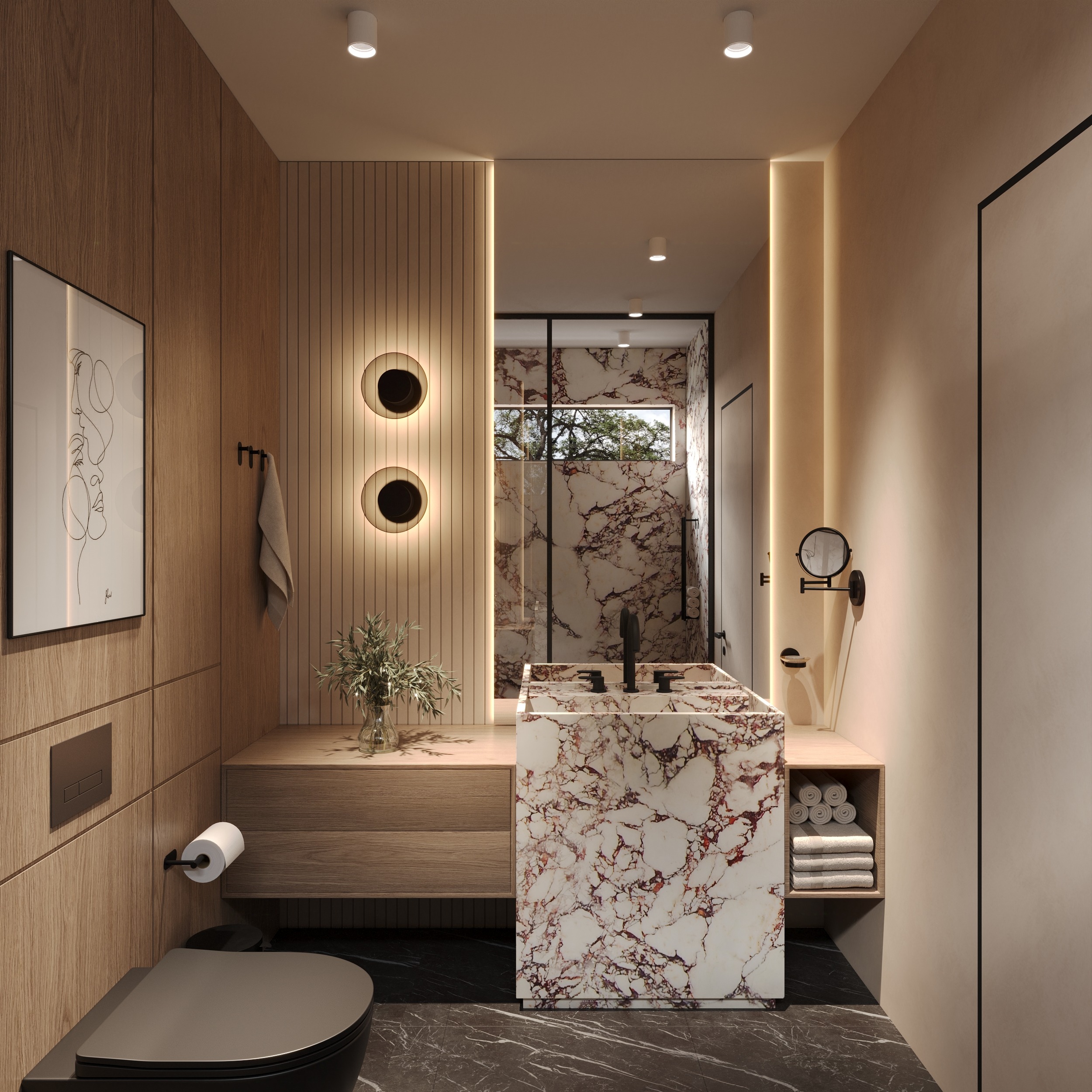 Bathroom Minimal Design KSA Calacatta Viola Marble Bathroom Vanity & Fixture Set - Image 1