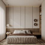 Wabi-Sabi Upholstered Bed with Slatted Oak Headboard