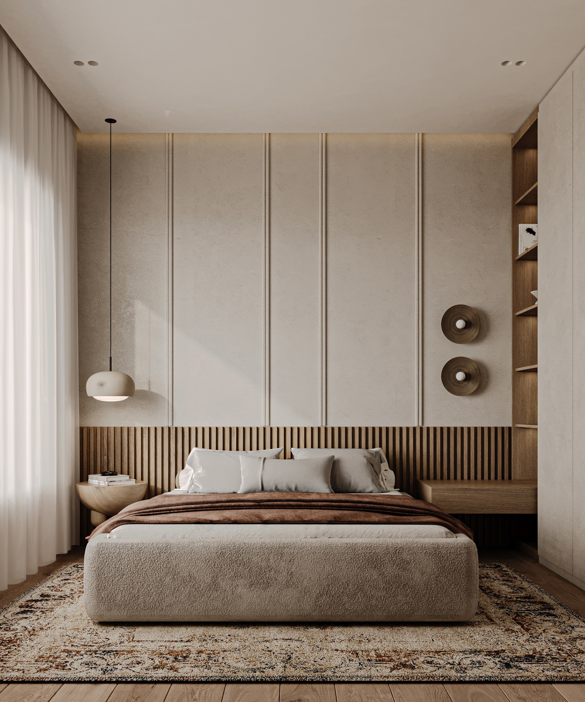 New Giza 客房丨LOAK designs (1) Wabi-Sabi Upholstered Bed with Slatted Oak Headboard - Image 1