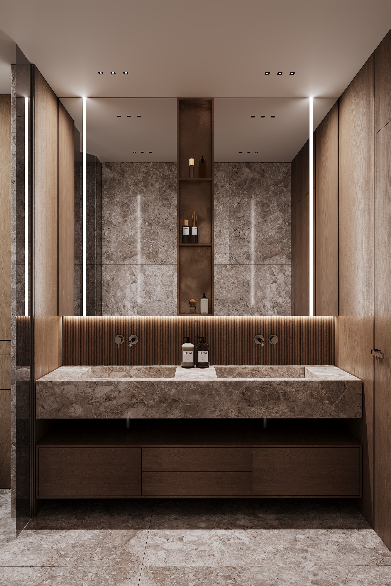 Urban Retreat_ A Study in Modern Serenity (2) Double Sink Dolomite Marble Wall Mounted Bathroom Vanity - Image 1
