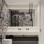 Black & White Marble Bathroom Set with Floating Solid Surface Vanity
