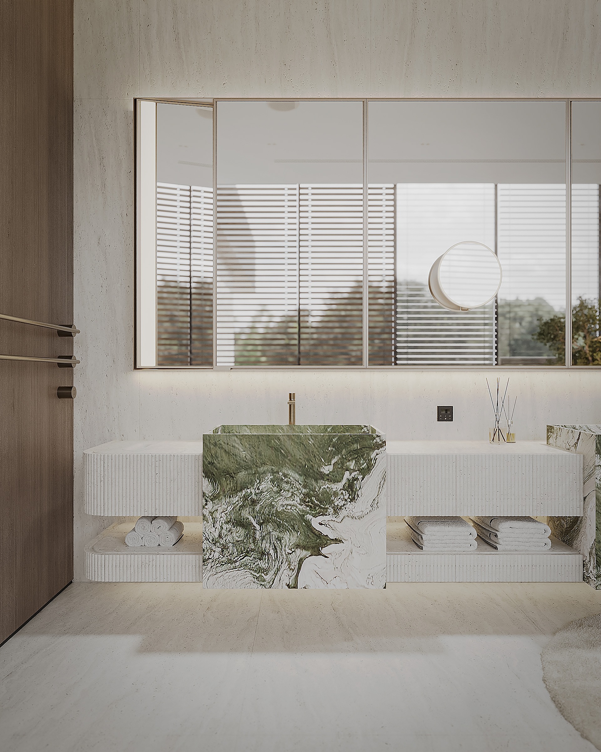 绿色大理石主卫生间丨塞浦路斯 (2) Marble Floating Double Vanity - Luxury Bathroom Statement - Image 1