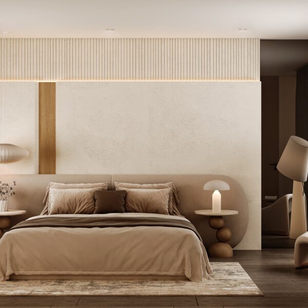 Wabi-Sabi Cream Upholstered Platform Bed