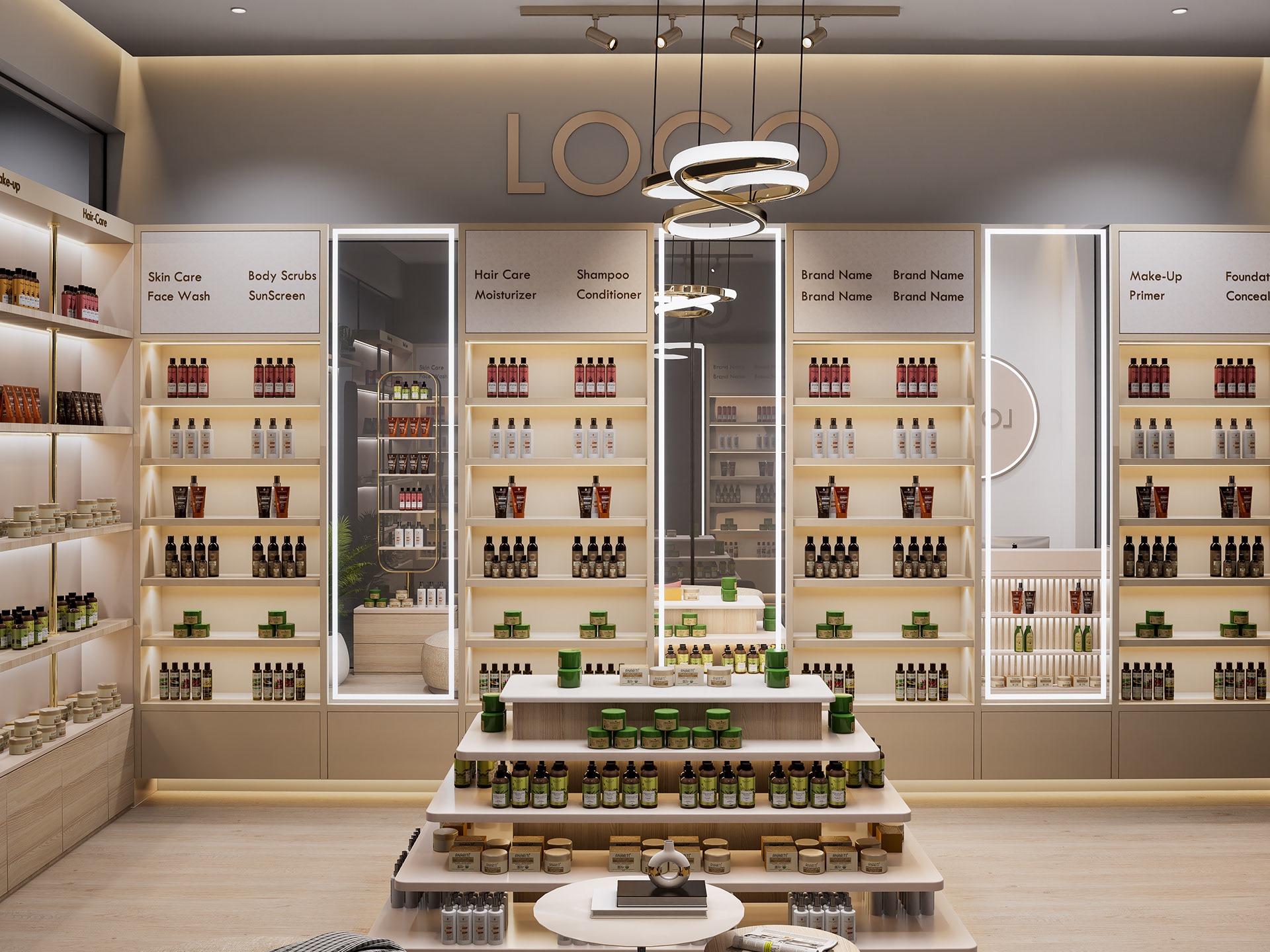 哈维拉项目丨Oak and Teak (1) Custom Modern Skincare & Cosmetics Retail Display Fixtures - Image 1