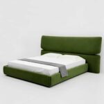 Modern Italian Minimalist Olive Green Velvet Platform Bed